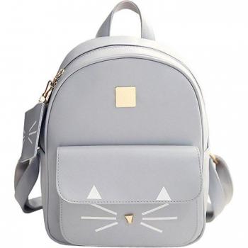 Cat Print PU Leather Mini Backpack for Girls