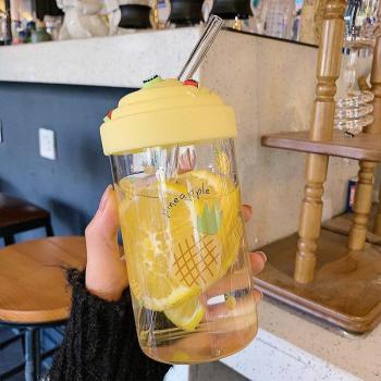 Kawaii Reusable Straw Glass Water Bottle