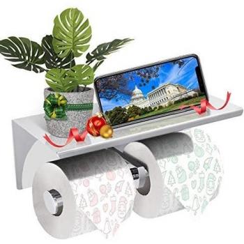 Porte Rouleau de Papier WC Mural avec Etagère en Acier Inoxydable