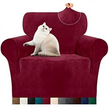 Luxurlife Velvet Plush Chair Cover for Living Room 1 Piece Super Stretch Sofa Cover with Non-Slip Sticks Machine Washable