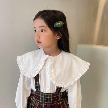 Girls Long Sleeve Dress with Big Lapel Collar and Plaid Skirt