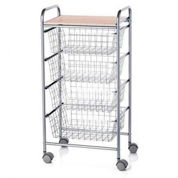 Carrito organizador BEECH, 4 cestas de gran capacidad, Gris aluminio
