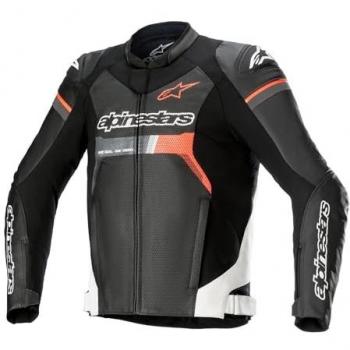 Giacca in Pelle Moto Alpinestars GP Force Airflow Nero Bianco Rosso 58