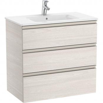 Meuble Bas Unik 3 tiroirs avec lavabo central, Frêne Nordique – Roca 800 mm