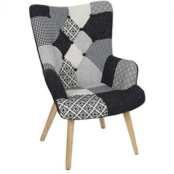 Fauteuil Helsinki Patchwork Noir et Blanc en Tissu