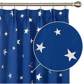 Cortina Azul Oscuro Deconovo con Estrellas Plateadas 117x229 cm
