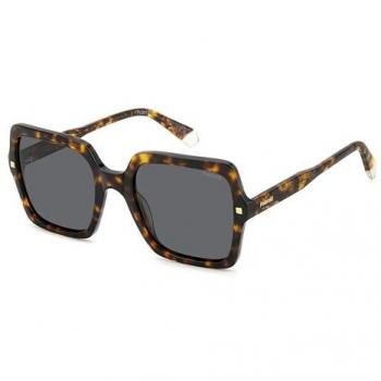 Polaroid Brown Female Sunglasses Retro Square with Metal Rivet 55 MM