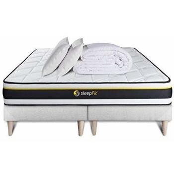 Sommier et matelas double 90x200 + Matelas 180x200 + 2 oreillers mémoire + Couette