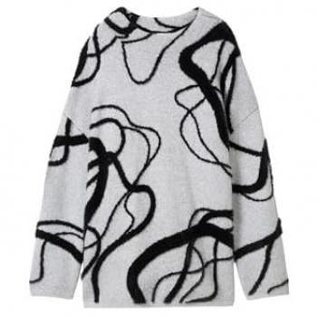 TOM TAILOR Damen Gemusterter Strickpullover aus Federgarn, grau, XXXL