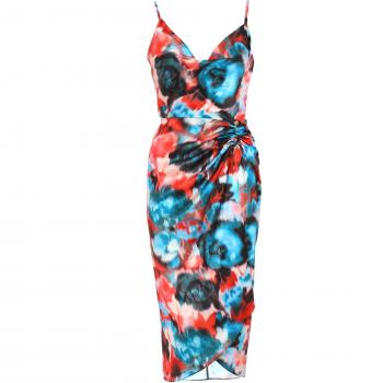 Quiz Women's Multicoloured Satin Smudge Print Wrap Midi Dress