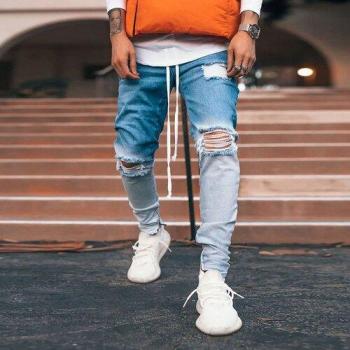 Men's Zip-up Jeans with Ripped Gradient