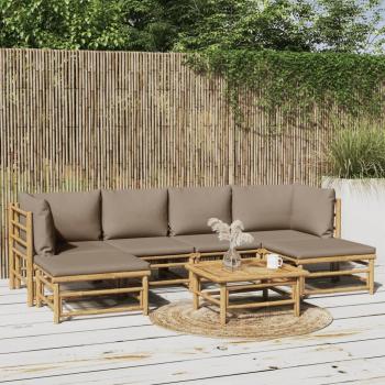 Conjunto de Jardim 7 Peças em Bambu com Almofadões Cinza