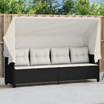 Chaise longue patio noire – Auvent, coussins, dossier en résine tressée