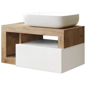 Meuble Vasque 78cm avec Tiroir Blanc Laqué et Bois
