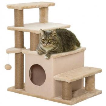 PawHut 2-in-1 Hundetreppe mit Hütte, höhenverstellbar, beige, 60 x 40 x 66 cm