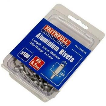 Faithfull Aluminium Rivets 3.2 x 10mm Medium Pre-Pack of 100