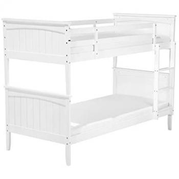 Albon White Wooden Bunk Bed for 2 Kids with Storage