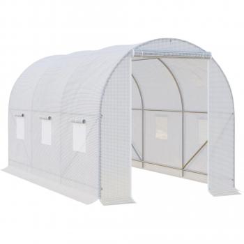 Serre de jardin à toit plat 7 m², châssis robuste 18 mm, 6 ouvertures – Blanc