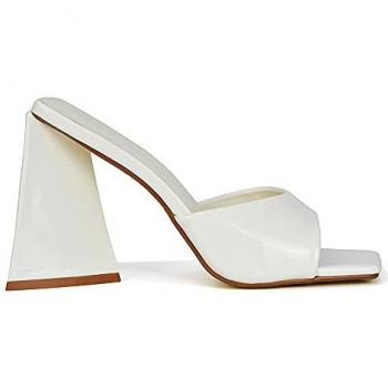 Gracia White Sculptured Block-heeled Mules, Square Peep-Toe – XY London, 6 US