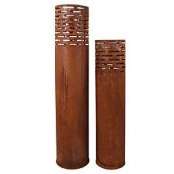 Windlicht (2 St), Rost-Säule 95/75cm Metall Deko Säule Gartensäule