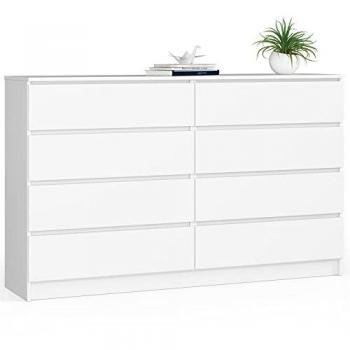 Weißes Kommodenmodell Akord K160 – 160 cm, 8 Schubladen