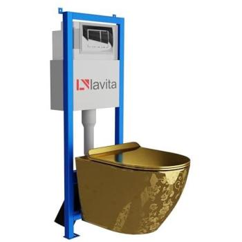Support WC Lavita LAV101 – Modèle 40 cm, Wc suspendu Sofi Slim Golden Eye (sans rebord) avec plaque LAV 1.2 Chrome