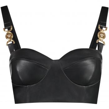 Versace Women's Cropped Leather Top in Black