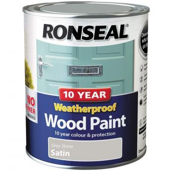 Ronseal 10 Year Weatherproof Wood Paint Grey Stone Satin 750ml RSL38791