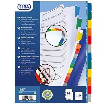 Intercalaires à onglets ELBA 12 positions maxi format pochettes carte blanche plastifiés