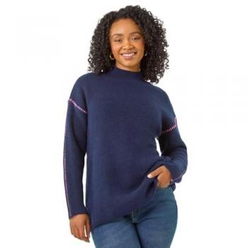 Size 18 Roman Petite Navy Contrast Stitch Knit Top