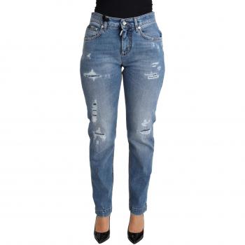 Dolce & Gabbana Blue Tattered Skinny Denim Cotton Blend Jeans