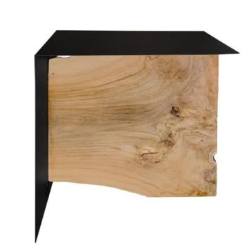 Ontari Table Basse Métallique Noire, Bois Teck – Meubletmoi