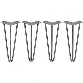MonsterShop 4 x 12 Hairpin Legs 3 Prong 10mm Raw Steel