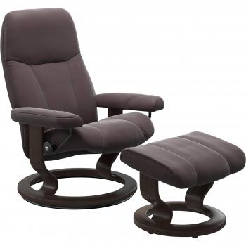 Stressless Consul Rot – Komfortsessel mit Hocker, Classic Base, Größe L, Gestell Wenge (Set)