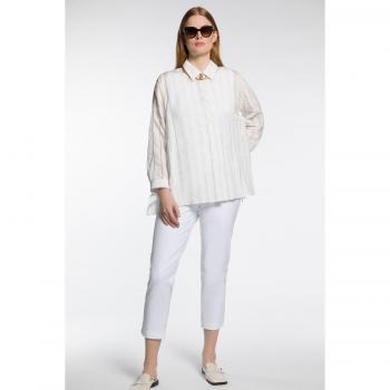Blusa a righe con colletto da camicia e maniche a 3/4, Donna, Beige, Taglia: 52/54, Viscosa/Fibre sintetiche
