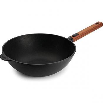 WOLL Guss-Wokpfanne 28cm Eco Logic mit abnehmbaren Holzgriff