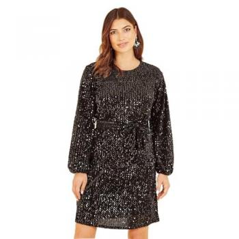Black Sequin Smock Dress for Women