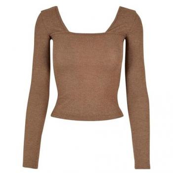 Urban Classic Dark Khaki Ribbed Long Sleeve Shirt XS for Women