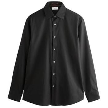 Next Herren Hemd Schwarz Slim Fit 100% Baumwolle mit Textur