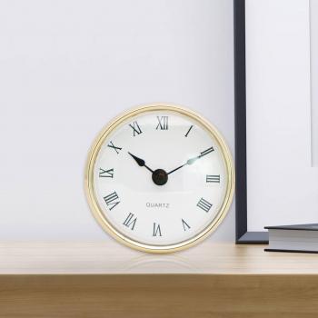Home Decor Round Clock Insert, 3-1/8 (80mm), Quartz Movement, Gold Trim, Roman Numeral Design