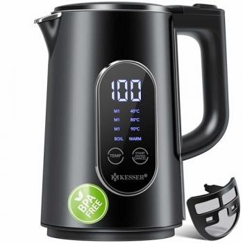 KESSER® Roestvrijstalen waterkoker 1,7 L – LED display, 4 functies, temperatuur tot 40 °C