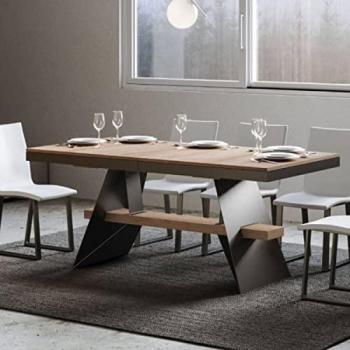 Baita Evolution Table Extensible – Surface Chêne Nature – 284 cm de Longueur – Cadre Anthracite