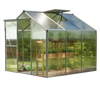 Serre Viola cadre alu 222x223 cm, panneaux double paroi 6 mm, avec ouverture automatique de fenêtres