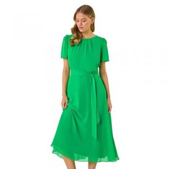 Robe chiffon verte mi-longue plissée 38