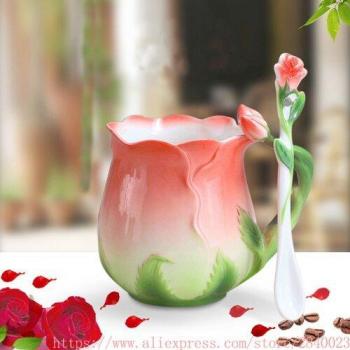 3D Rose Enamel Coffee and Tea Mug Set