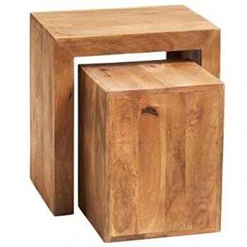 Verty Dakota Light Mango Cubed Nest – 2 Tables, Light Wood Finish