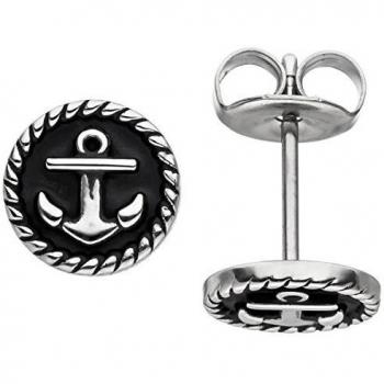 Joan‑Glanz: 8 mm schwarze Edelstahl‑Ohrstecker mit Ankerknoten
