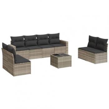 Set de Muebles de Jardín 9 Piezas y Cojines de Ratán Sintético Gris Claro