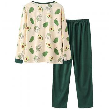 Set de pyjamas d’été vert avocat pour femmes – manches longues, col O, coton respirant