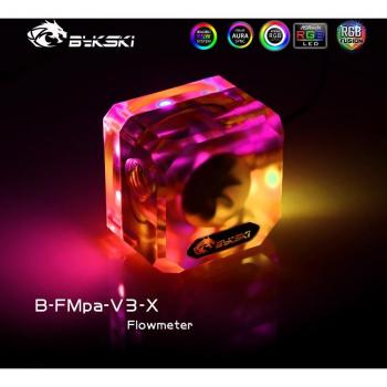 Gefrorener Bykski RGB-Wasserflussmesser mit fließender Überwachungsfunktion für PC-Kühlung, B-FMpa-V3-X